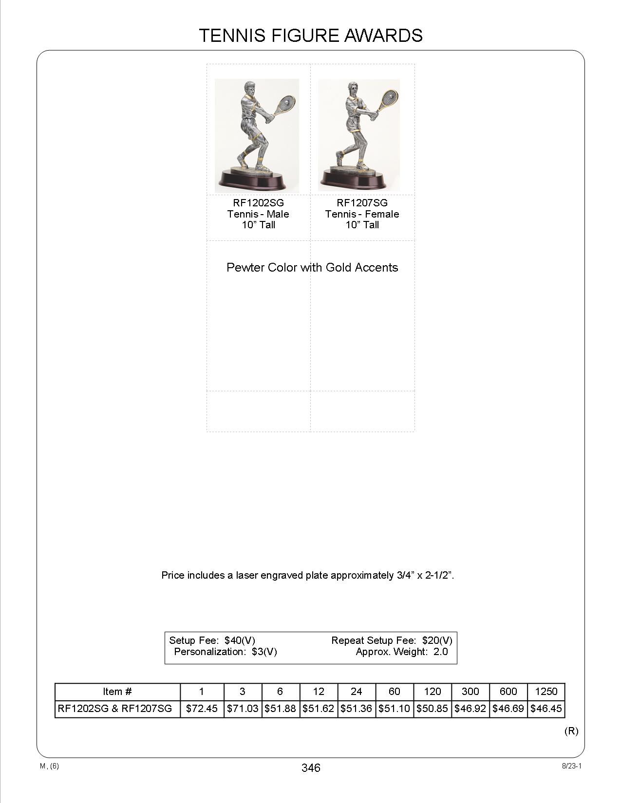 10" Tall Tennis Female Figure Award 2