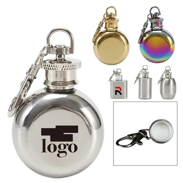 Mini Stainless Steel Hip Flask with Keychain 1 OZ 2