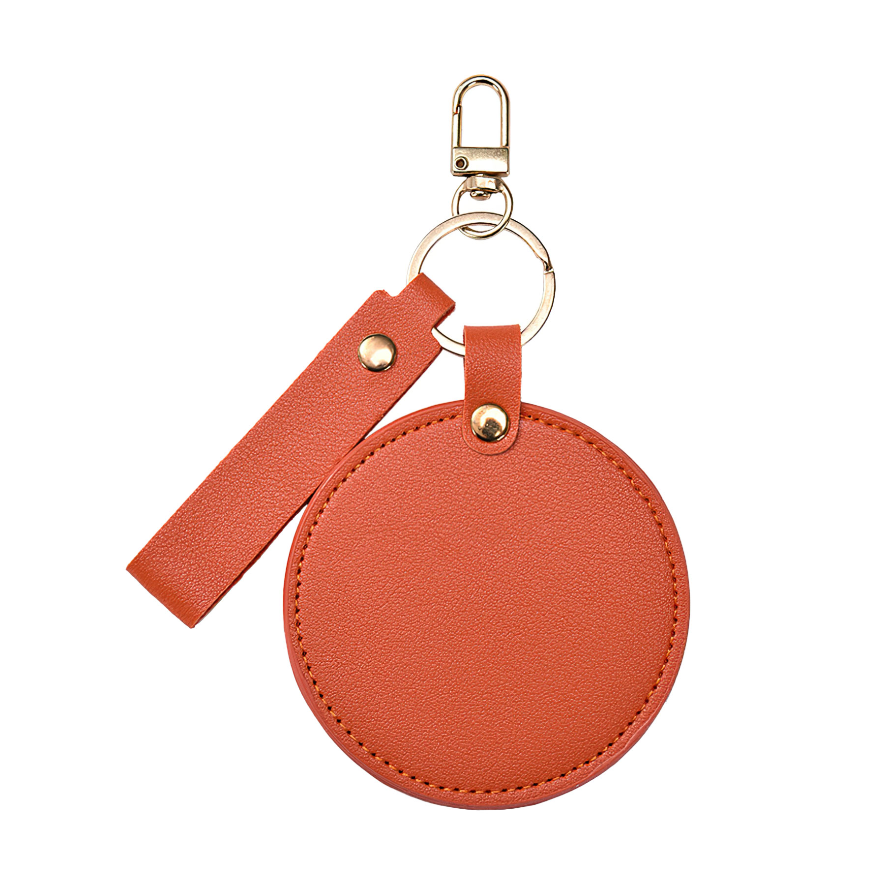 Compact Round Leather Makeup Mirror Keychains 1