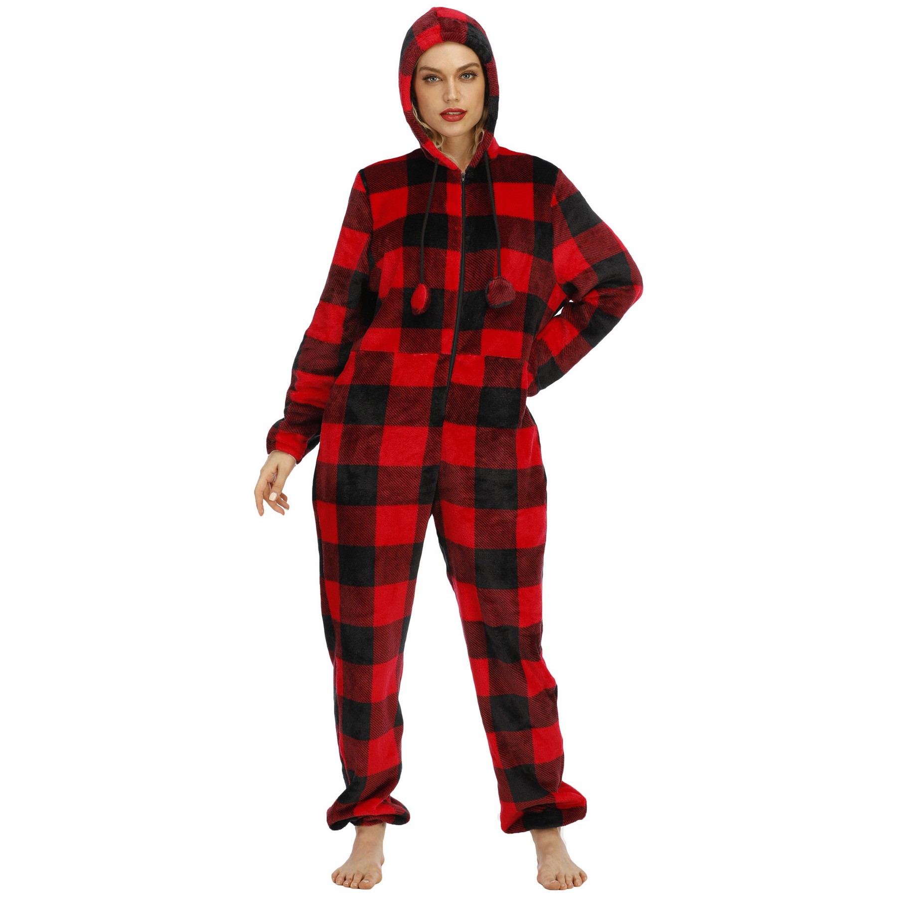 Women's Flannel Plaid Hooded Onesie 2