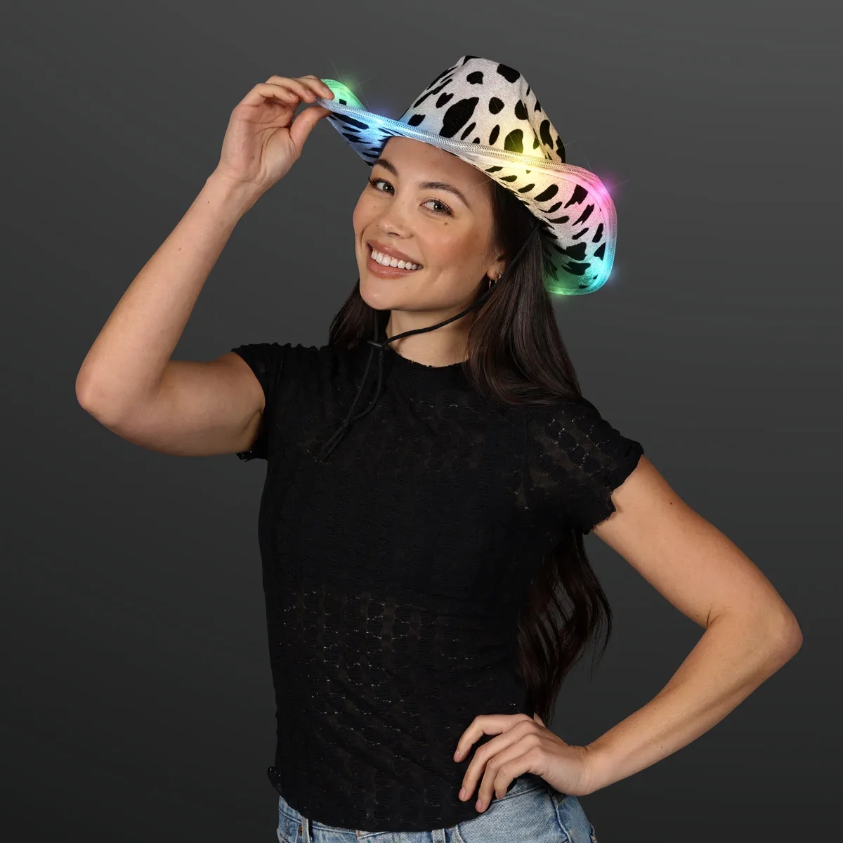 LED Cow Print Hat with Black Band 4