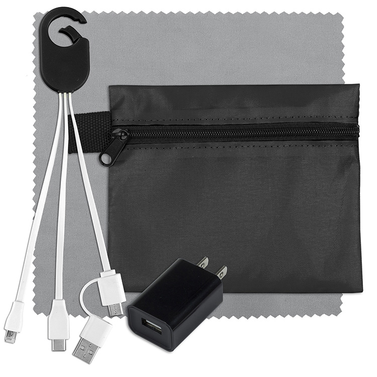 "TECHPACK PLUS" Tech Home and Travel Kit with Microfiber Cleaning Cloth, USB Wall Charger 2