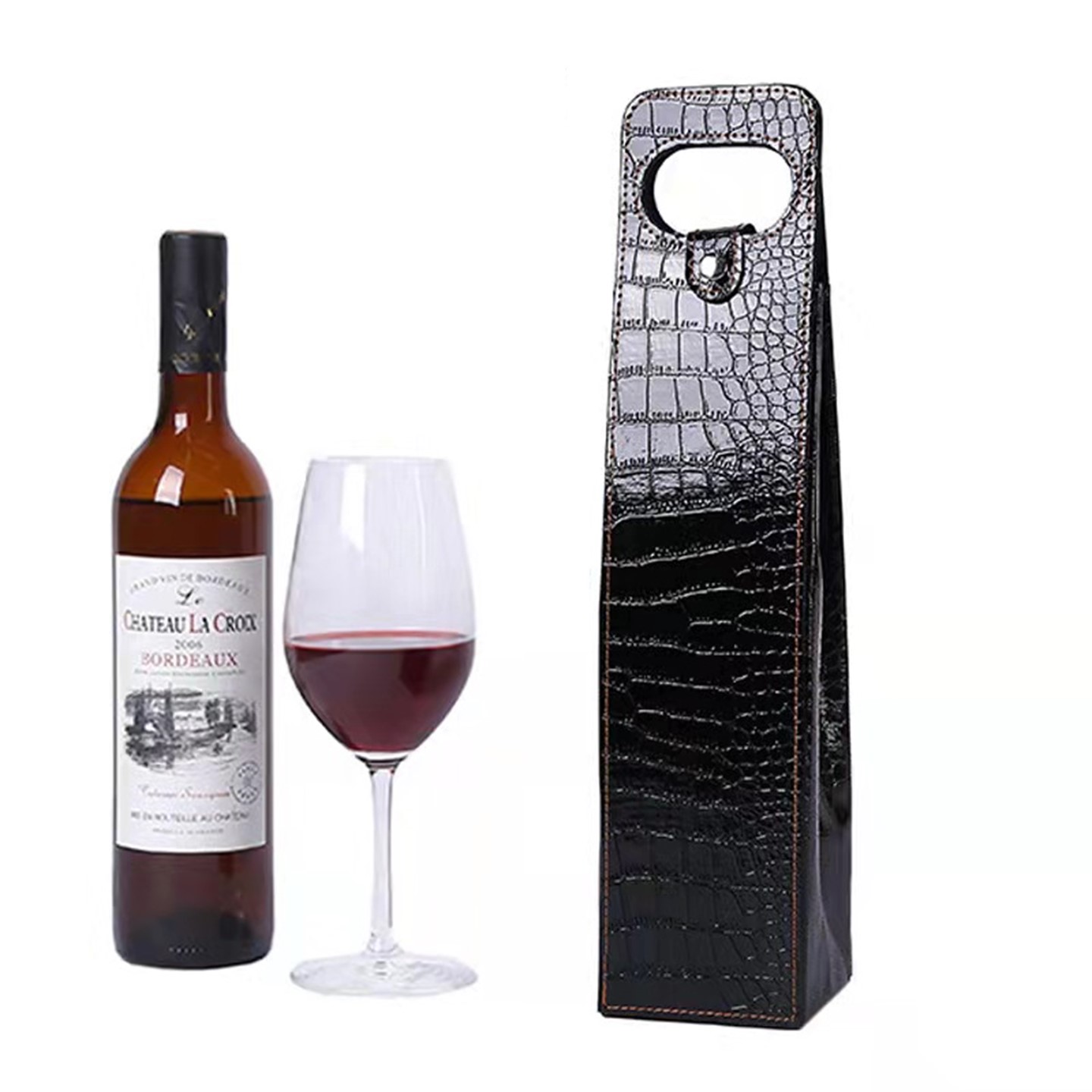 Leather Wine Tote-Alligator, custom tote bag with logo imprint 4
