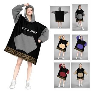 Adults Winter Plus Size Sherpa Flannel Oversized Hoodie Blanket With Hoods 2