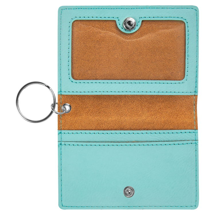 4 1/4" x 3" Teal Leatherette Keychain ID Holder 2