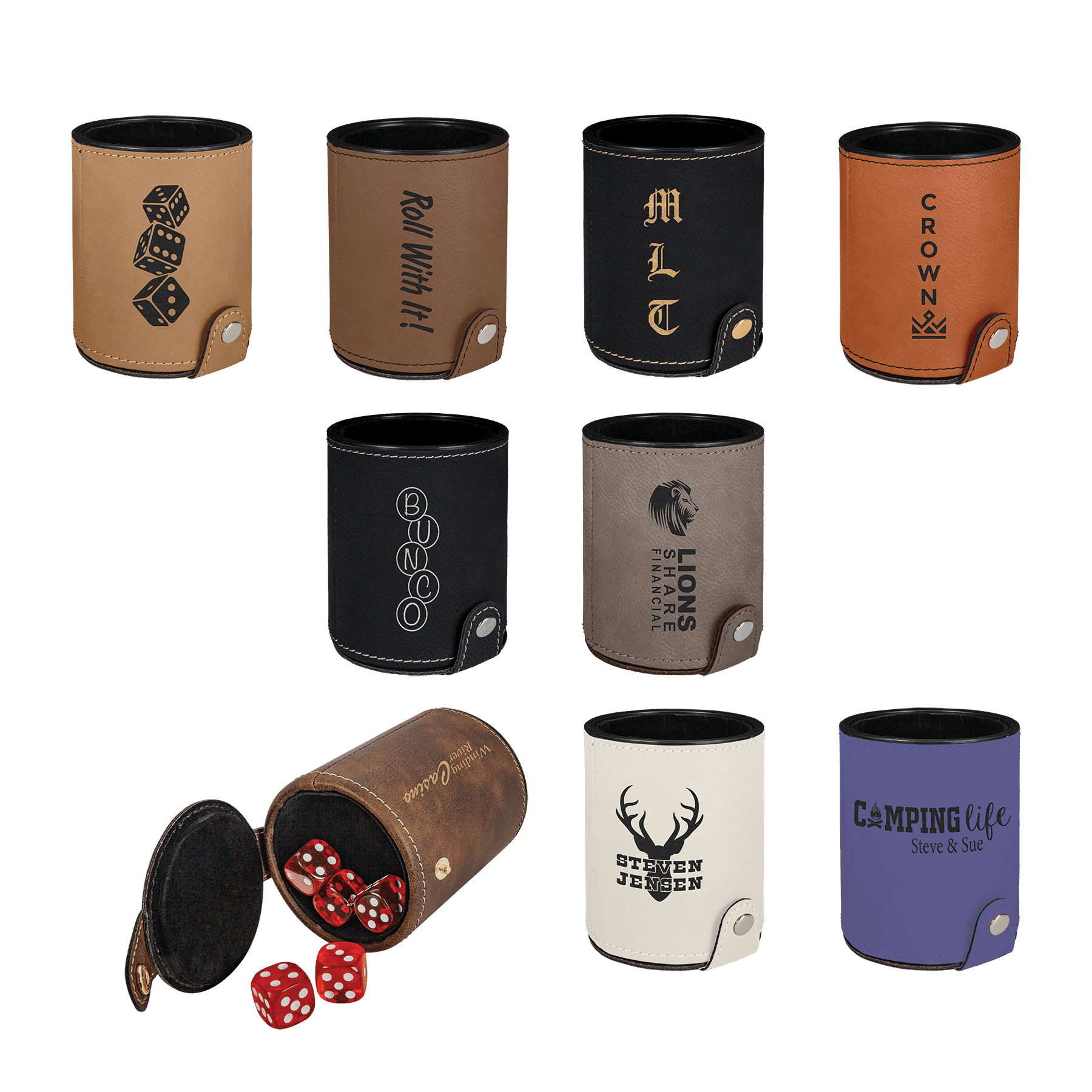 Laserable Leatherette Dice Cup With 5 Dice 10