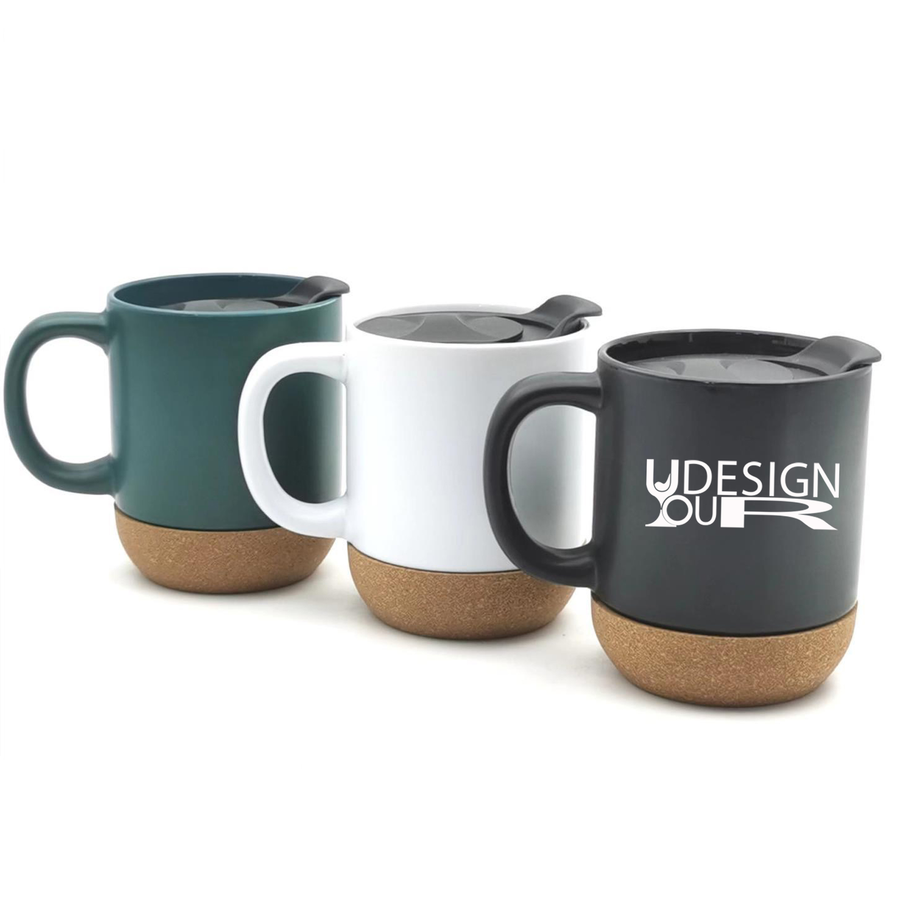 12 Oz Ceramic coffee mug with cork base and spill-proof lid 3