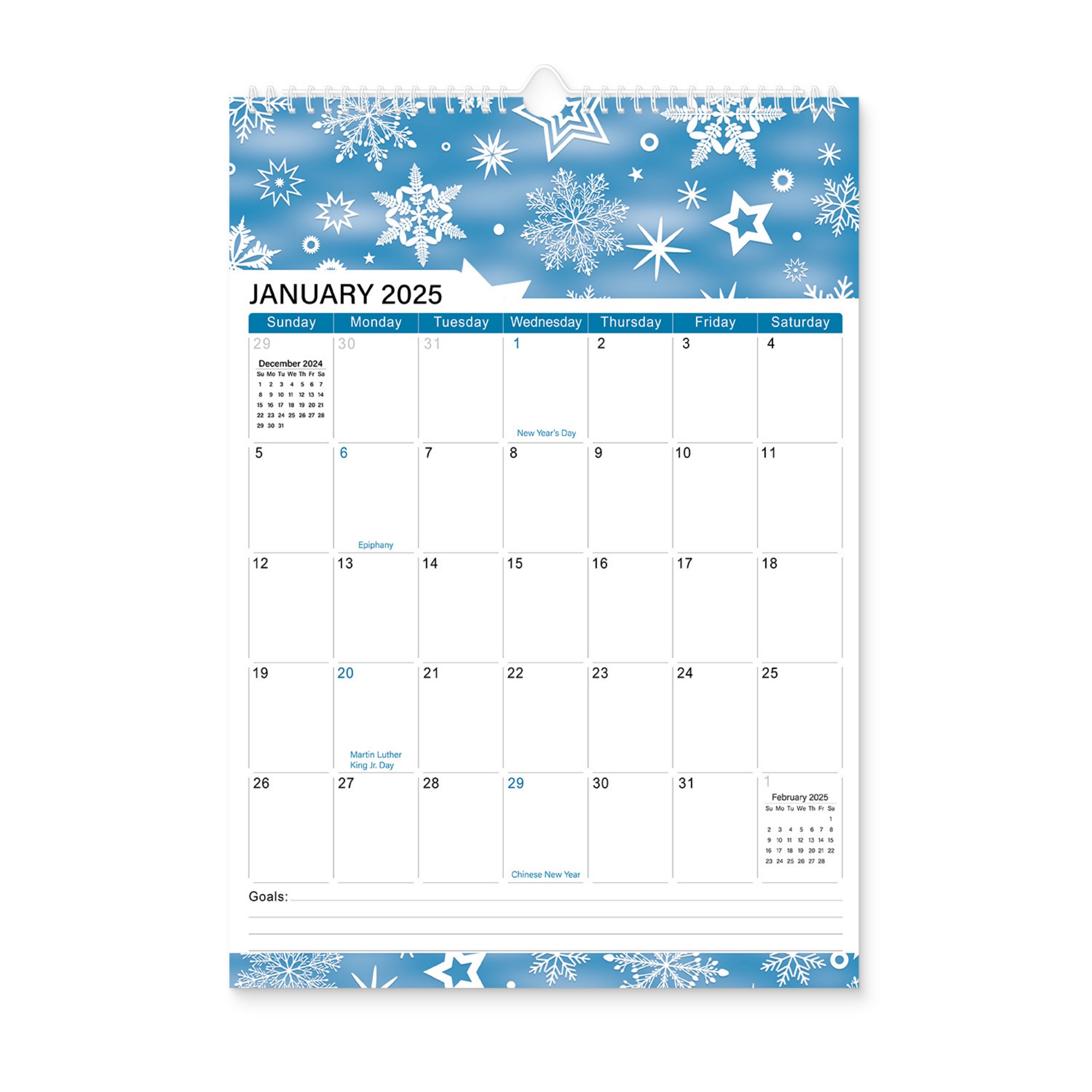 18 Months 17"*12" Snowflake Wall Calendar From Jan 2025 To June 2026