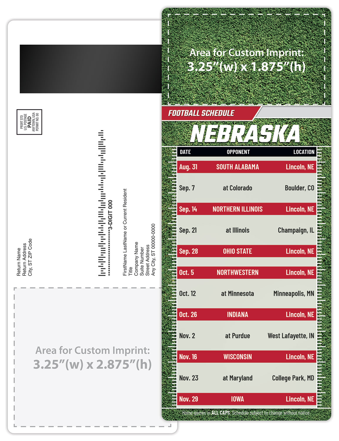 Football Schedule Laminated Card/Postcard with Magnet Strip 3.5x8.5 - 14 pt. 2