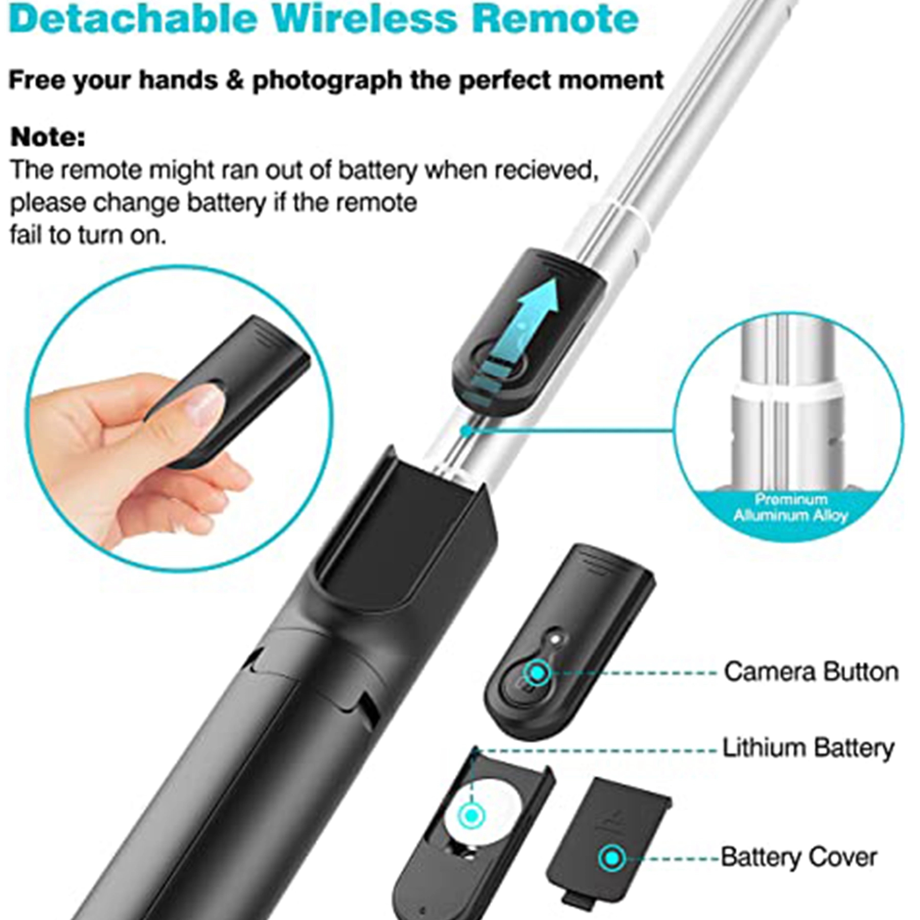 Selfie Stick Extendable Wireless Remote Tripod Stand 6