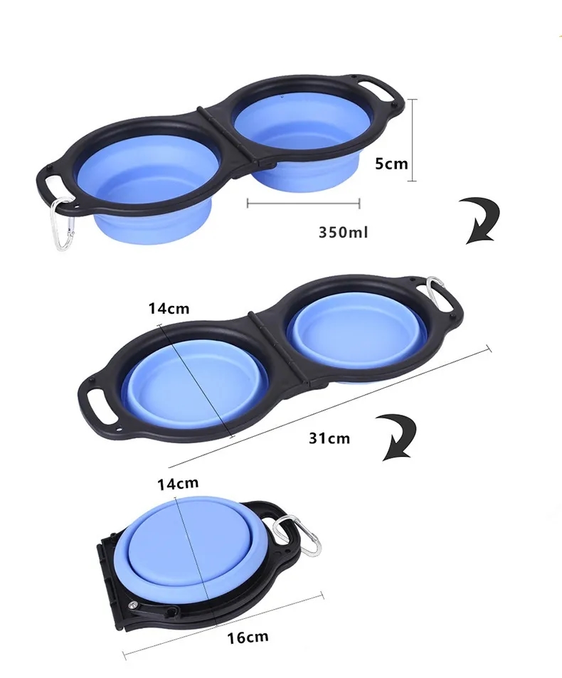 Collapsible Pet Double Bowls with Carabiner 3
