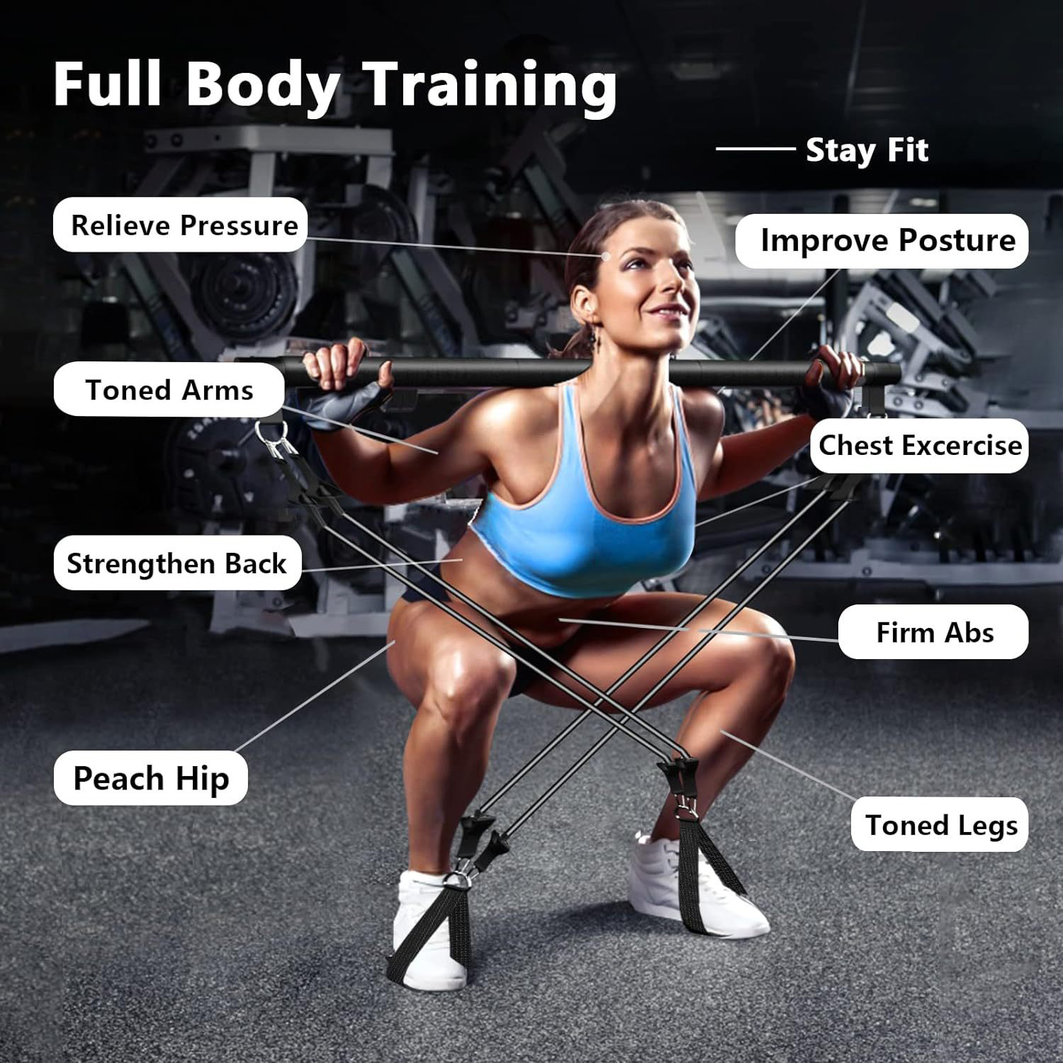 Portable Yoga Pilates Bar Kit w/ Resistance Bands 5