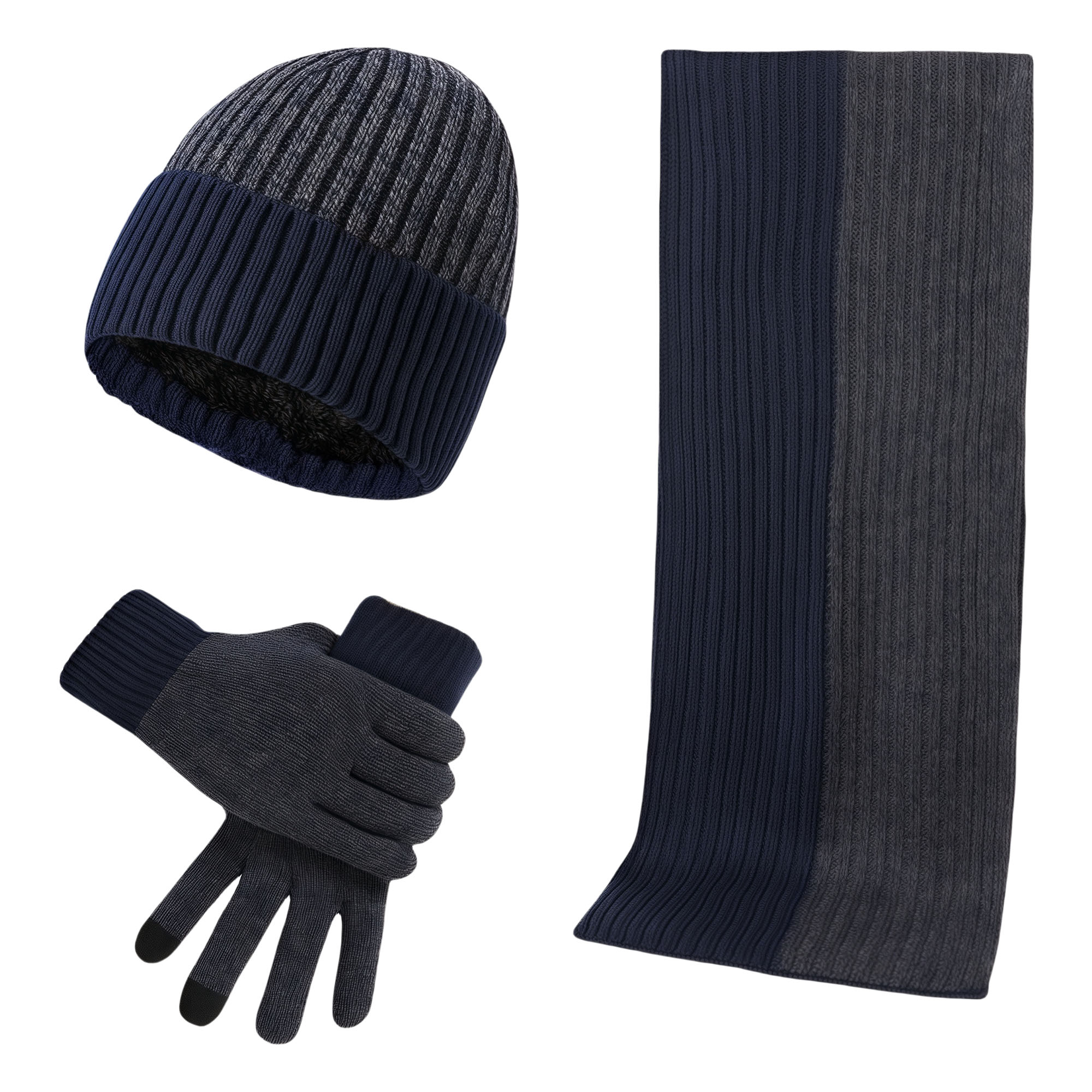 Winter Knit Hat Scarf Gloves Set - Striped 6