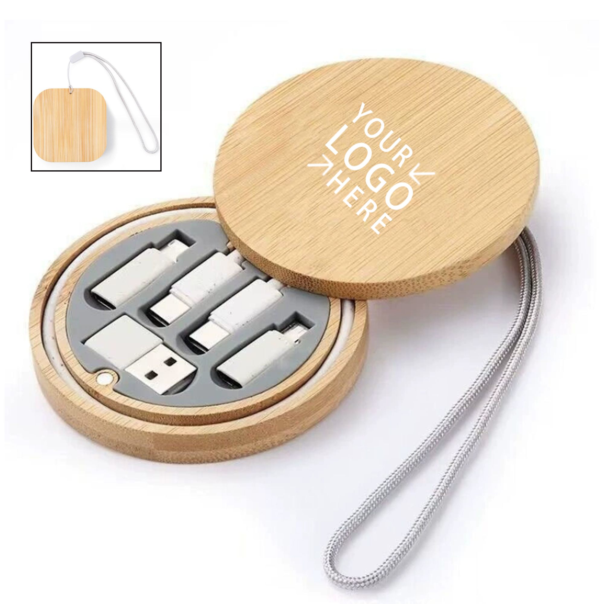 Bamboo Charging Cable Set Storage Box 3