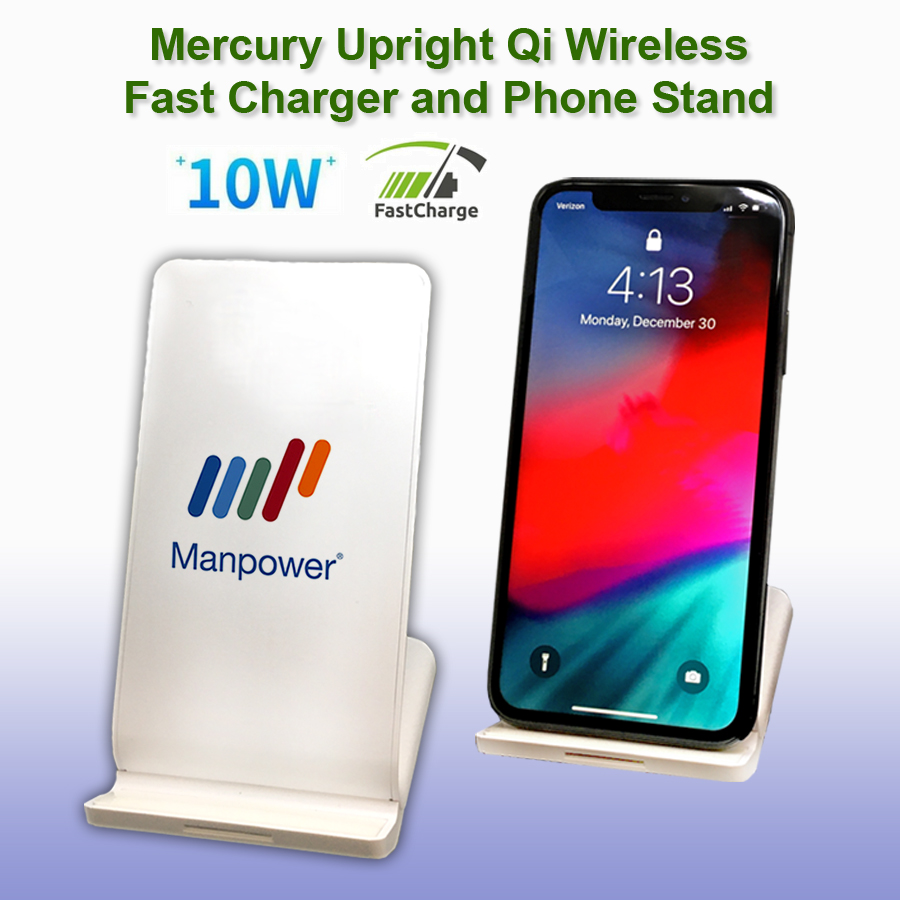 Mercury Upright Qi Wireless Fast Charger and Phone Stand - White No Extra Tariff