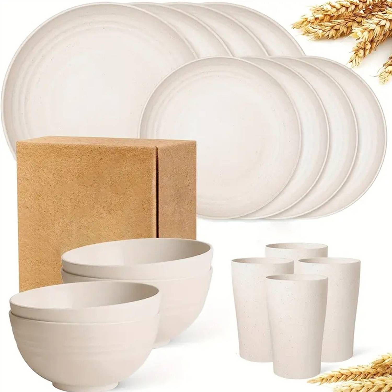 16Pcs Wheat Straw Kitchen Dinnerware Set 3