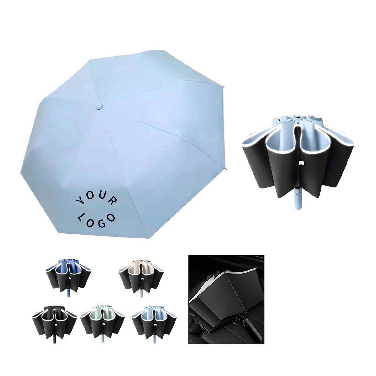Portable 20 Rib Umbrella with Reflective Strip Design 5