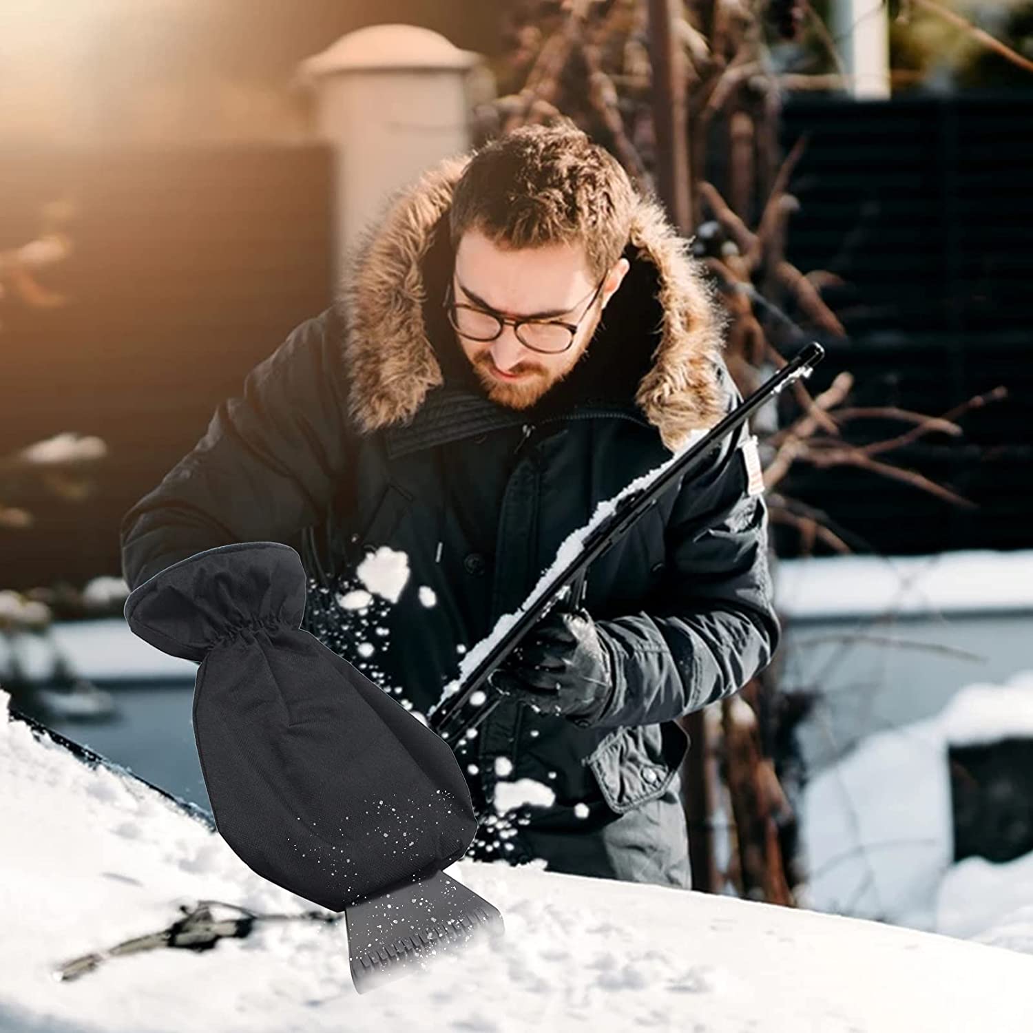 Waterproof 600D Oxford Cloth Warm Grip Ice Scraper Mitten Snow Remover Glove/Lined of Thick Fleece 8