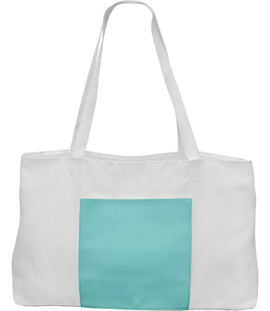 White Teal Laserable Leatherette Gusset Bag. 1