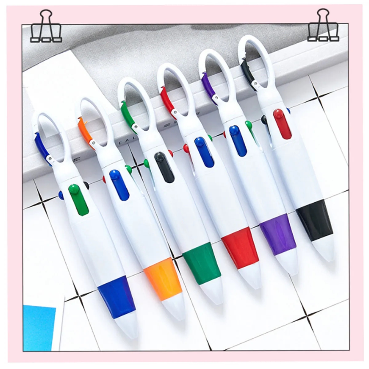 5 Bulk Multi-Colored Carabiner Shuttle Pen 2