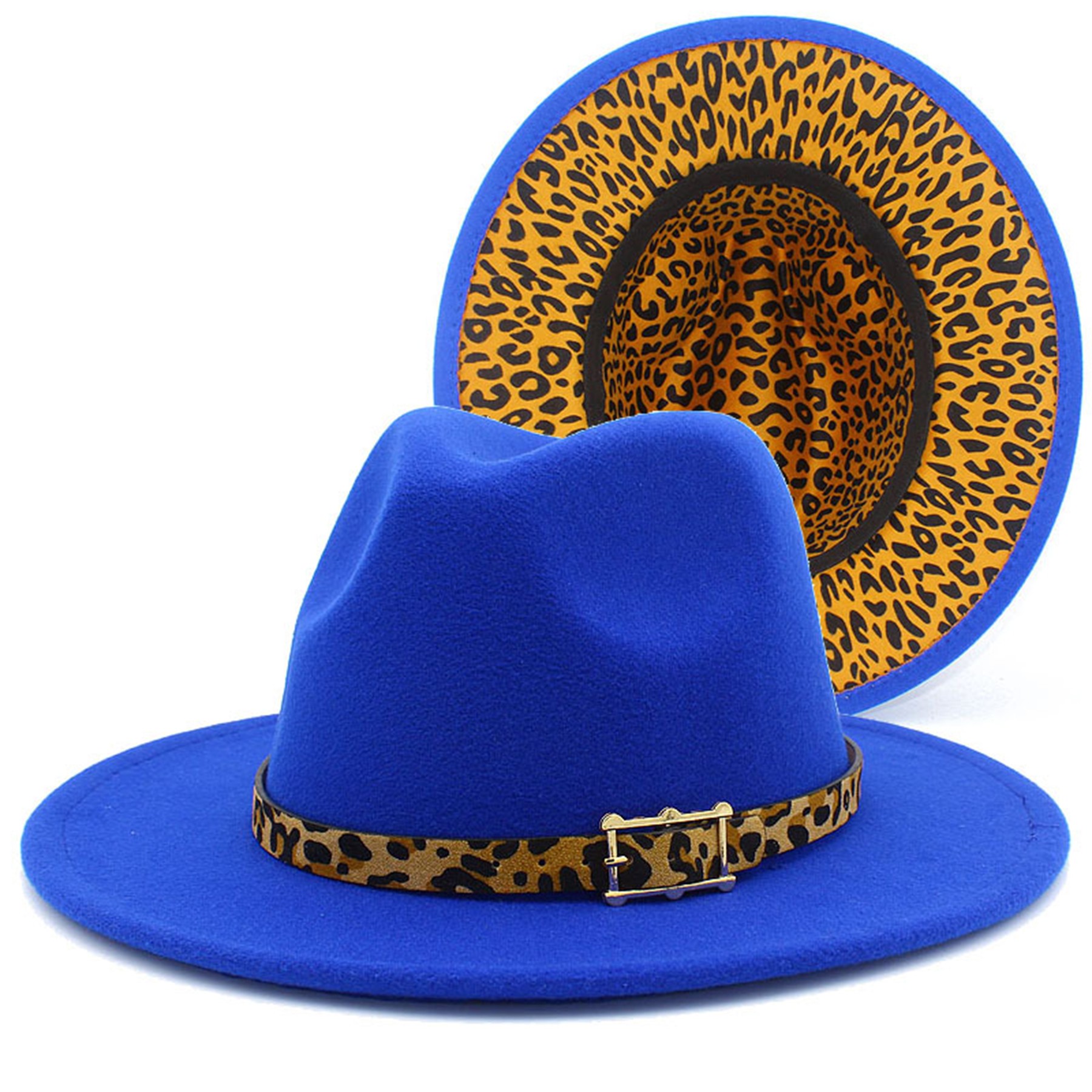 Leopard Print Colorblock Felt Fedora Panama Hat 8