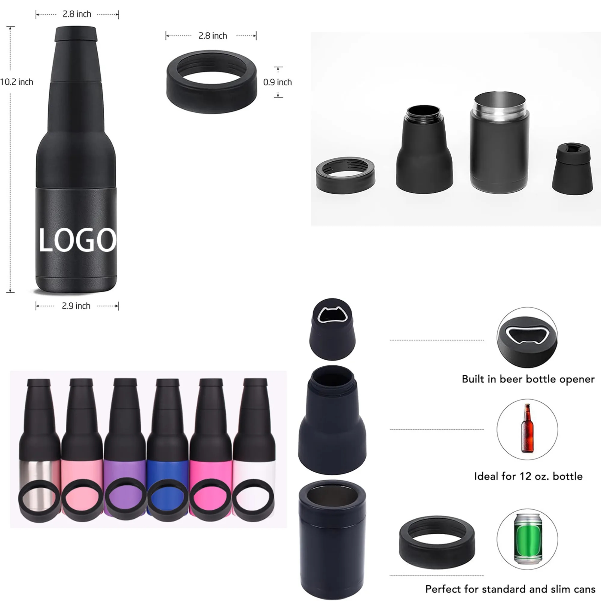 3 in 1 Can and Beer Bottle Insulator, custom koozie with logo imprint 1