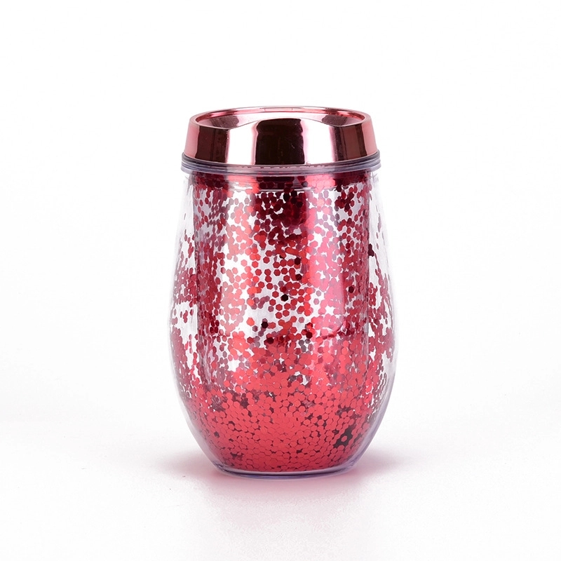 Custom Transparent AS Plastic Sequin Stemless Wine Glasses 3