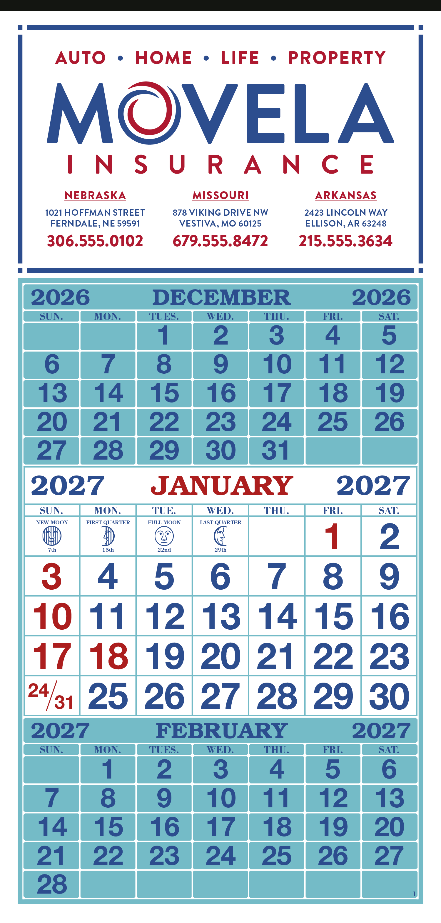 Skinner & Kennedy® 3-Month Display 12-Sheet Calendar 9