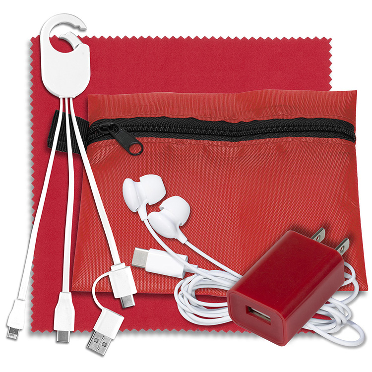 Mobile Tech Charging Kit with Earbuds, Charging Cable and Charger In Zipper Pouch 8