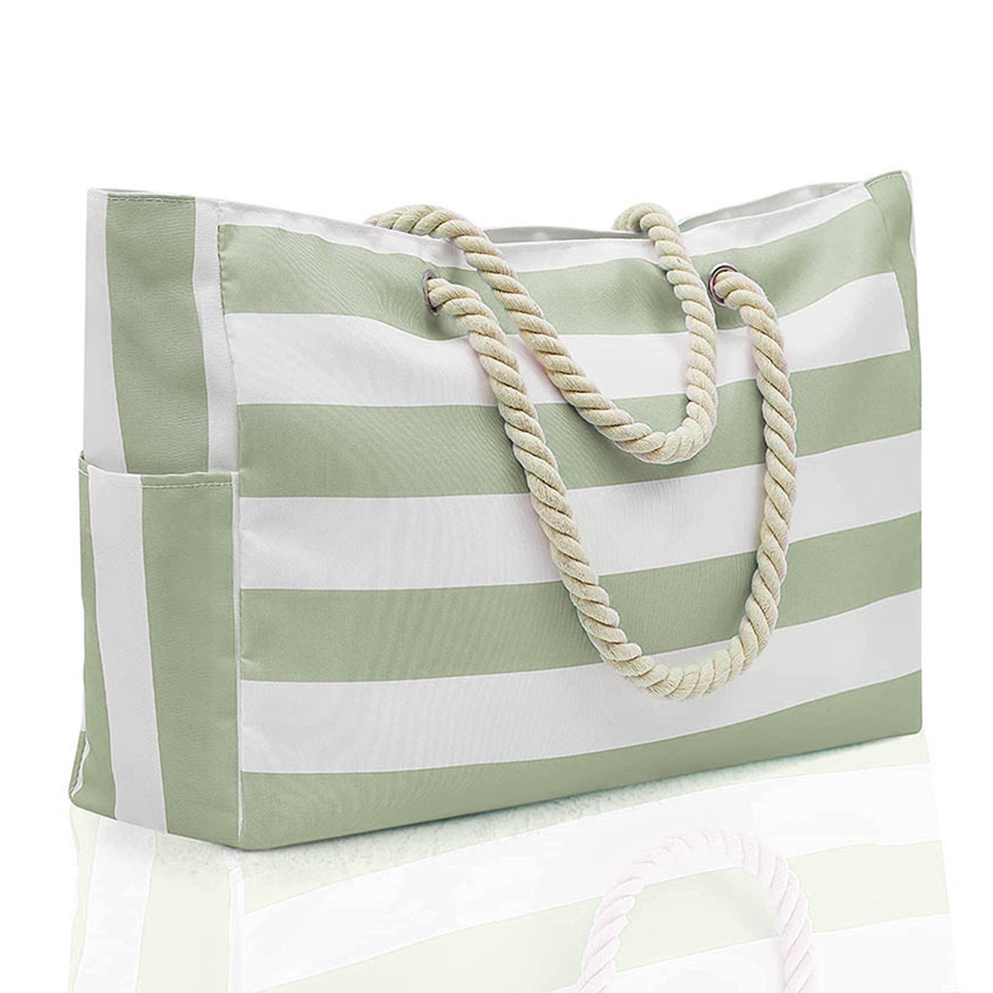 MOQ20 Striped Canvas Beach Tote With Rope Handle 2