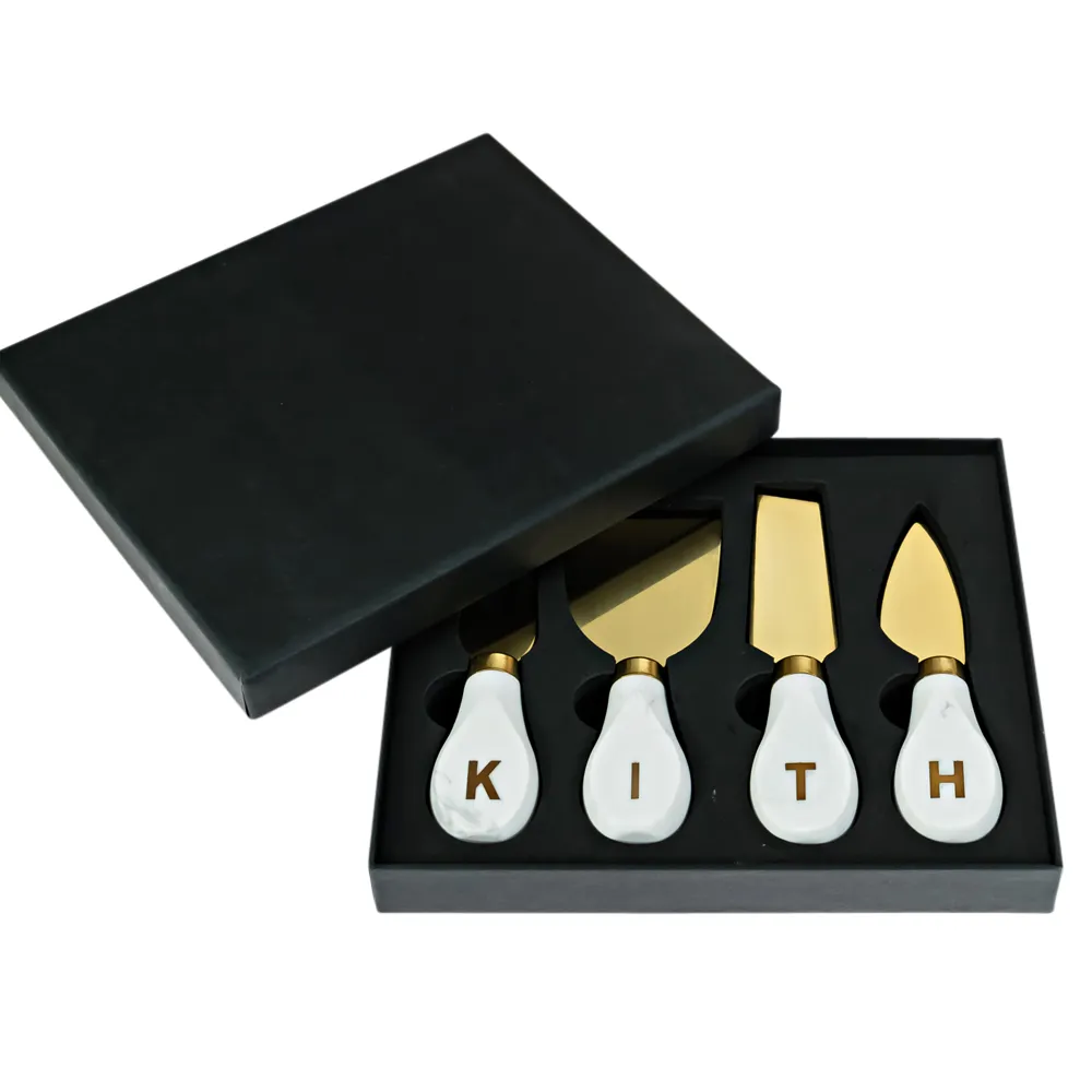 Marble Cheese Fork Set with Brass Inset Logo 2