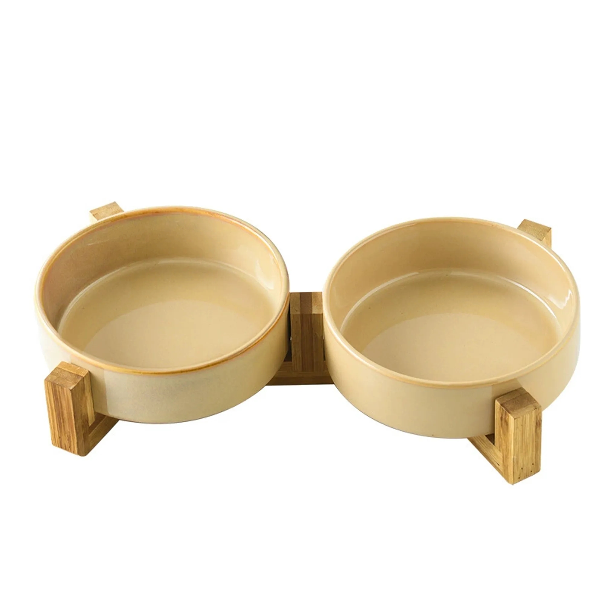 Ceramic Elegant Pet Bowl Set with Sturdy Wood Base 4