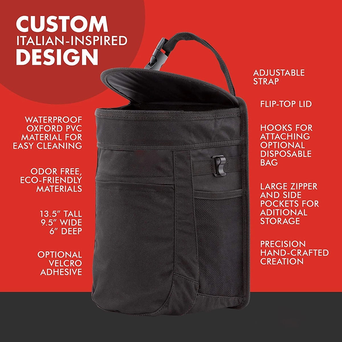 2.5 Gallon Spill-Proof Car Trash Can Hanging Garbage Bin 4