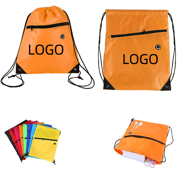 210D Drawstring Bag W/ Grommets & Zipper Pocket 2