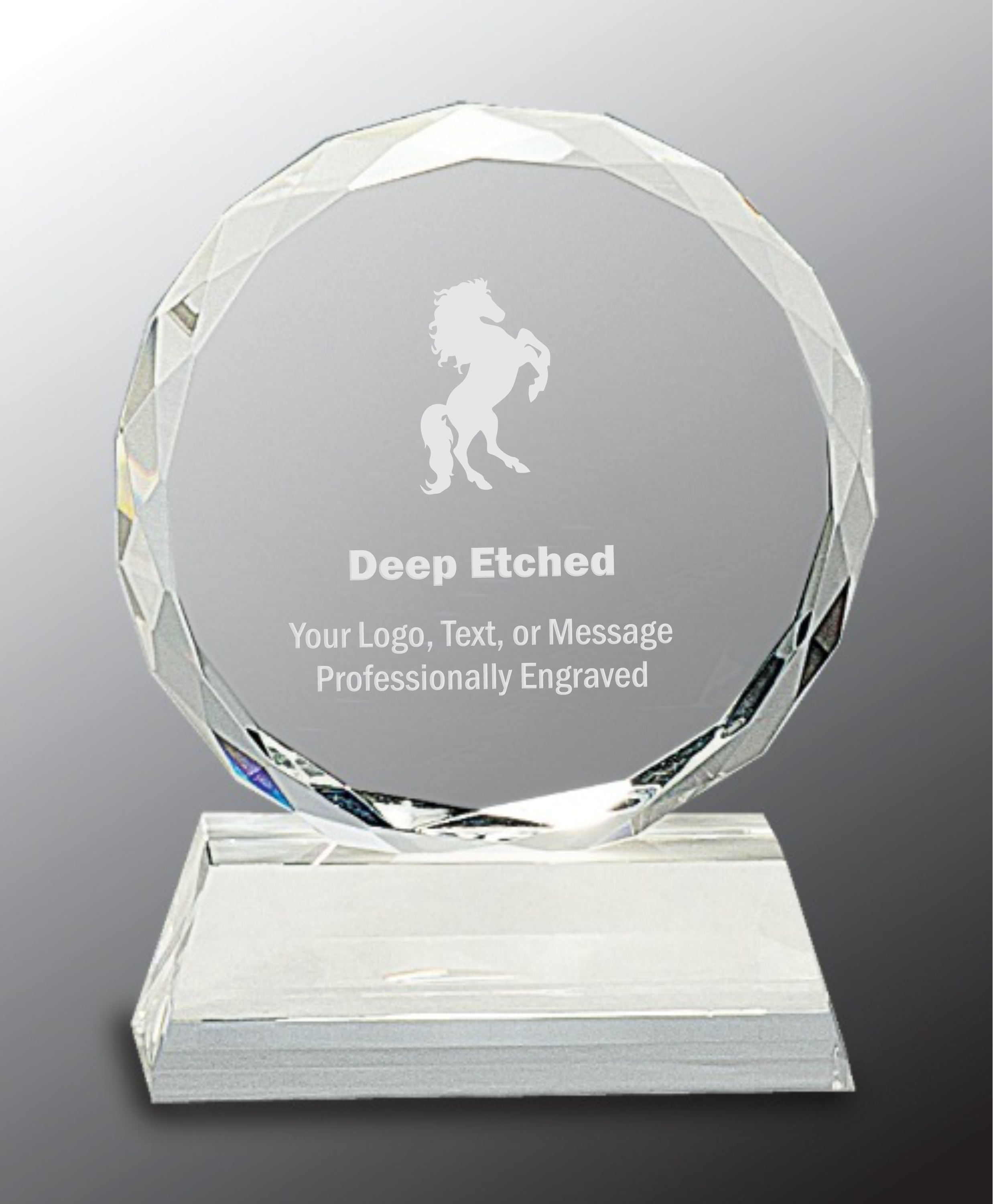 5" Round Facet Crystal Award on Clear Pedestal Base