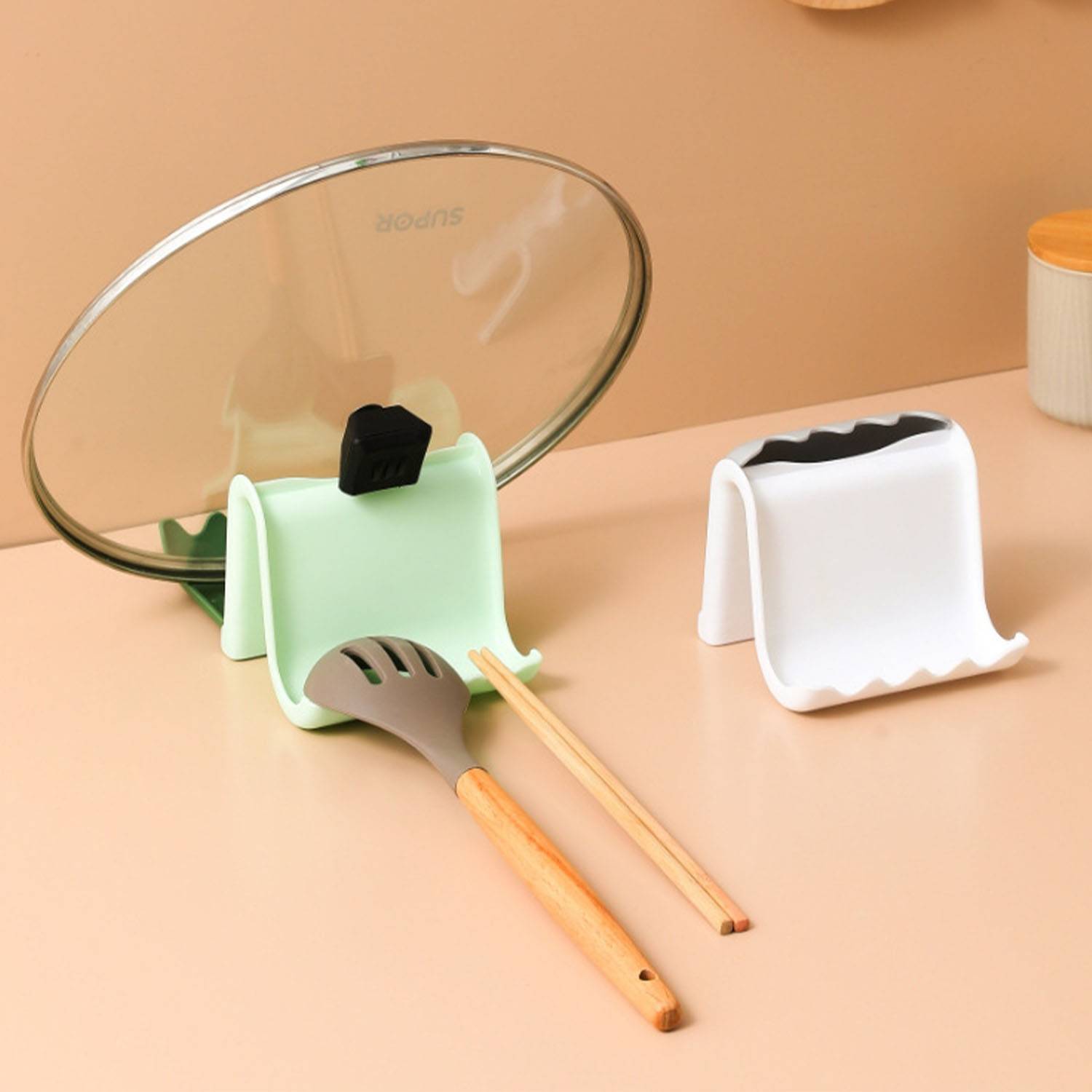 Kitchen spatula and lid countertop storage rack 7