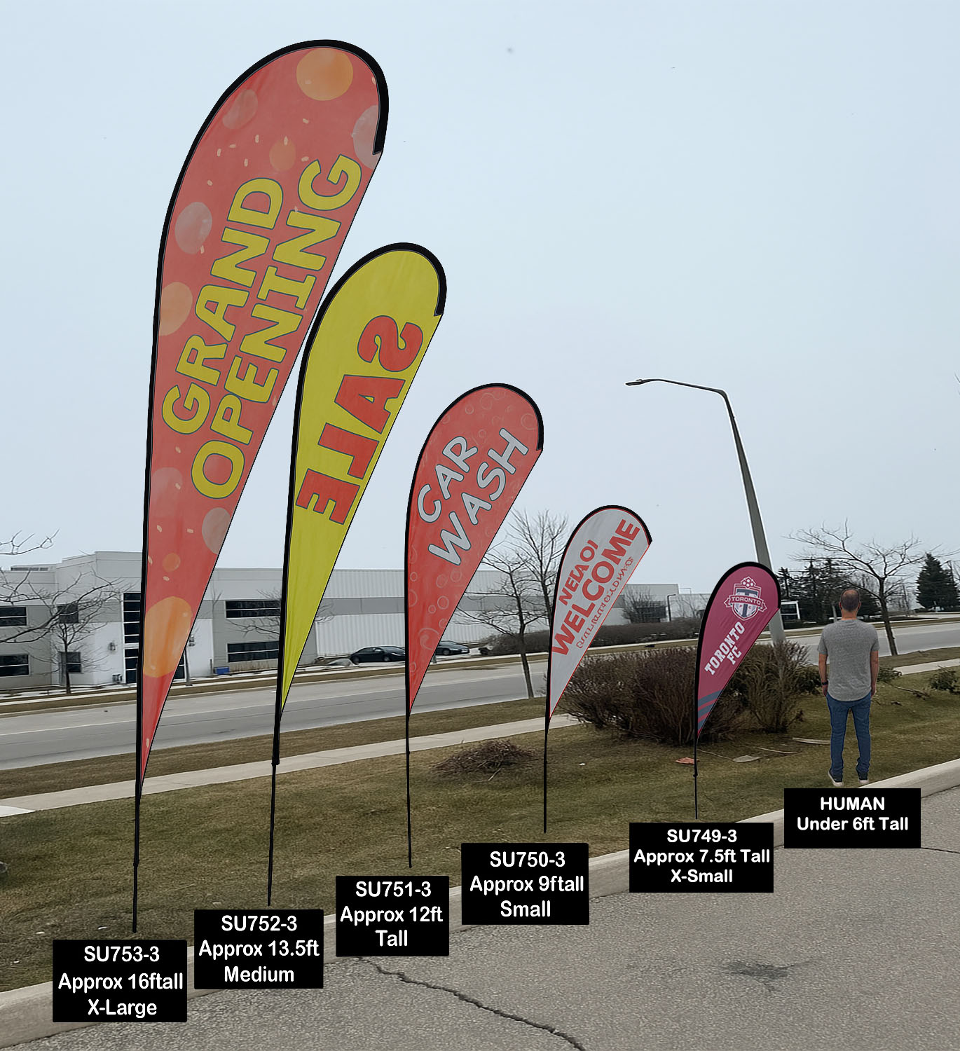 12' Medium Tear Drop Flag Kit, Full Color Graphics Double Sided, Outdoor Spike base and Bag Included 6