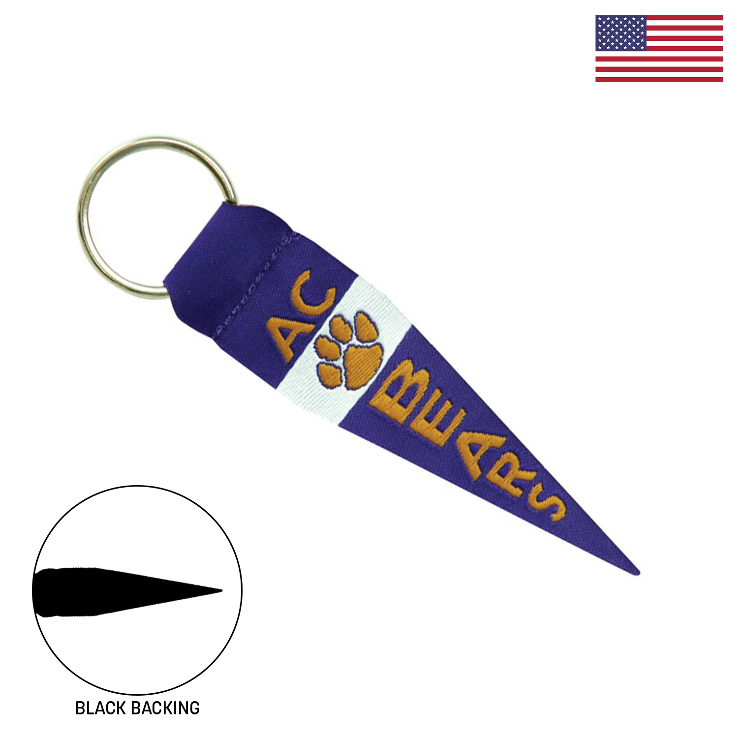 Woven Pennant-Shaped Key Fob w/ Black Backing & Split Ring - "Elite" Weave