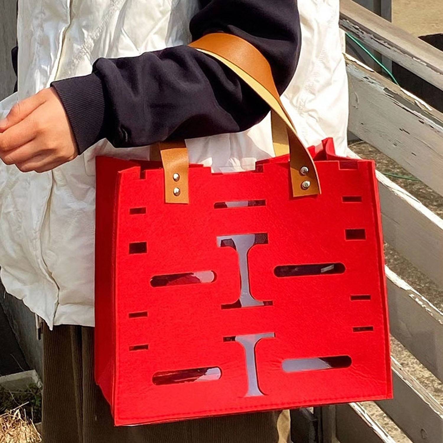 Felt Hollow Out Tote Bag 5
