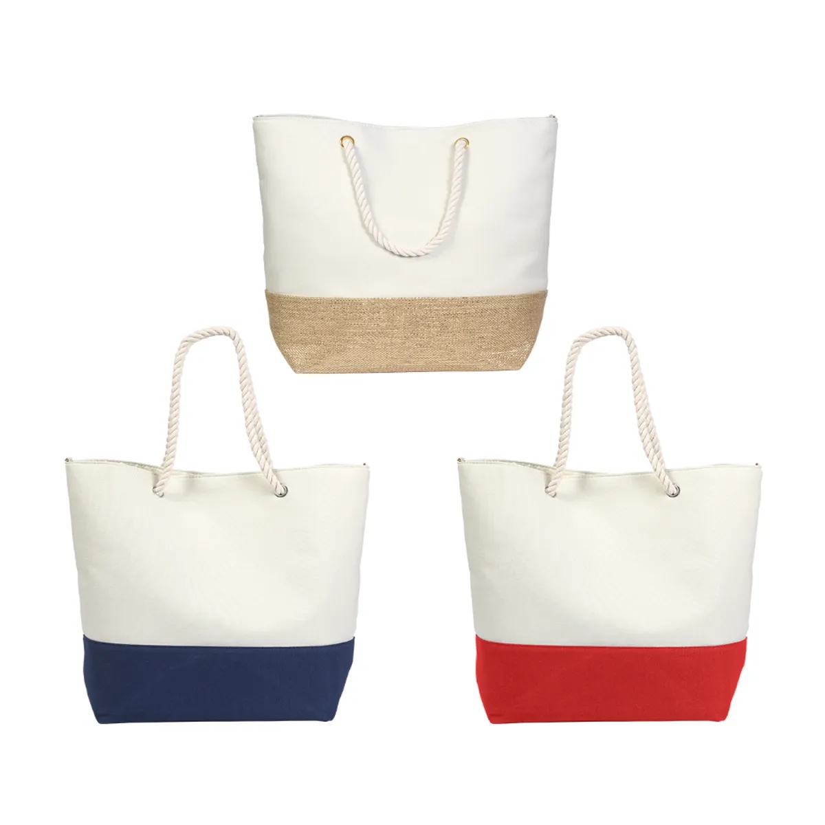 Canvas Jute Beach Grocery Tote Bag With Rope Handles, custom tote bag with logo imprint 3