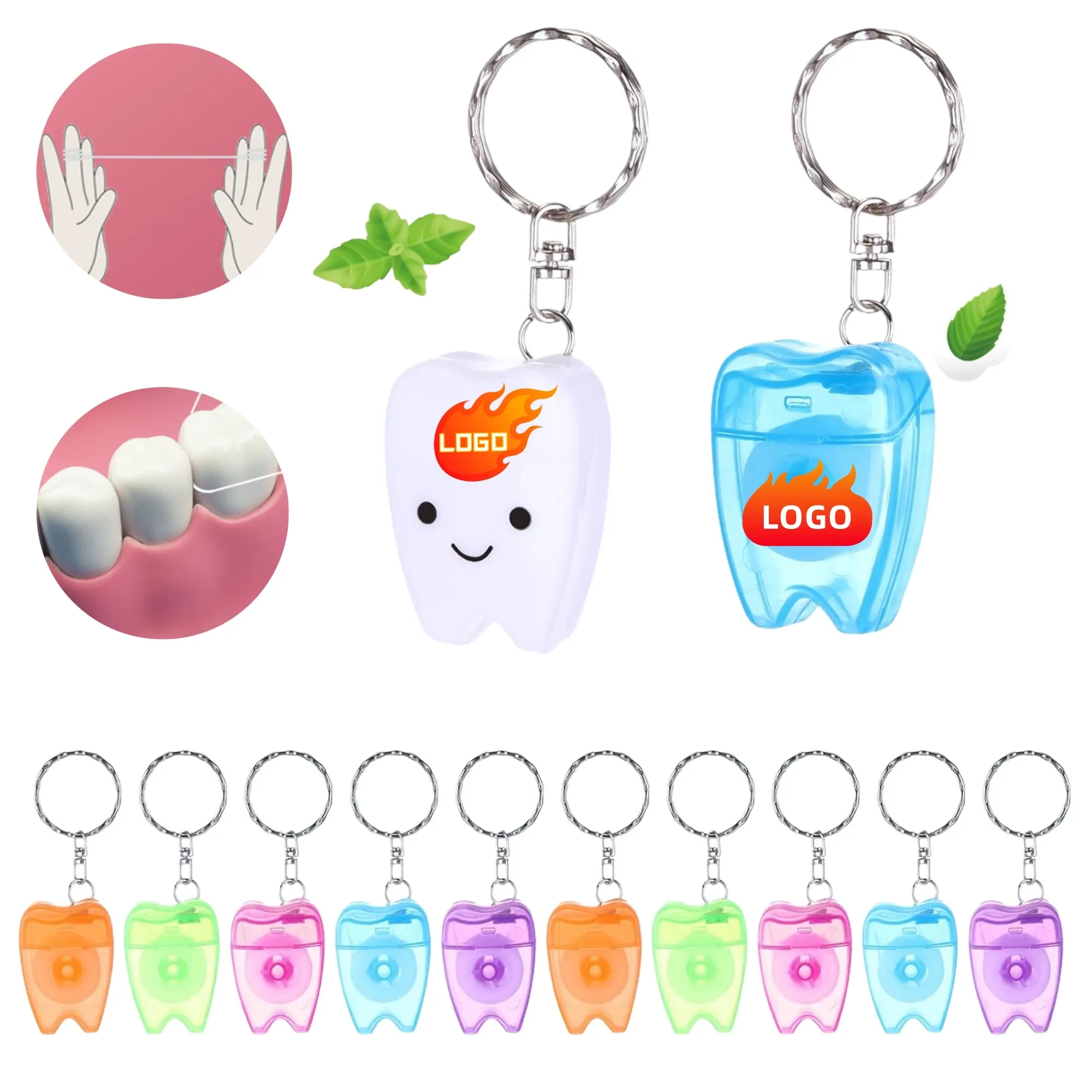 Small Tooth-Shaped Keychain Dental Floss Roll 4