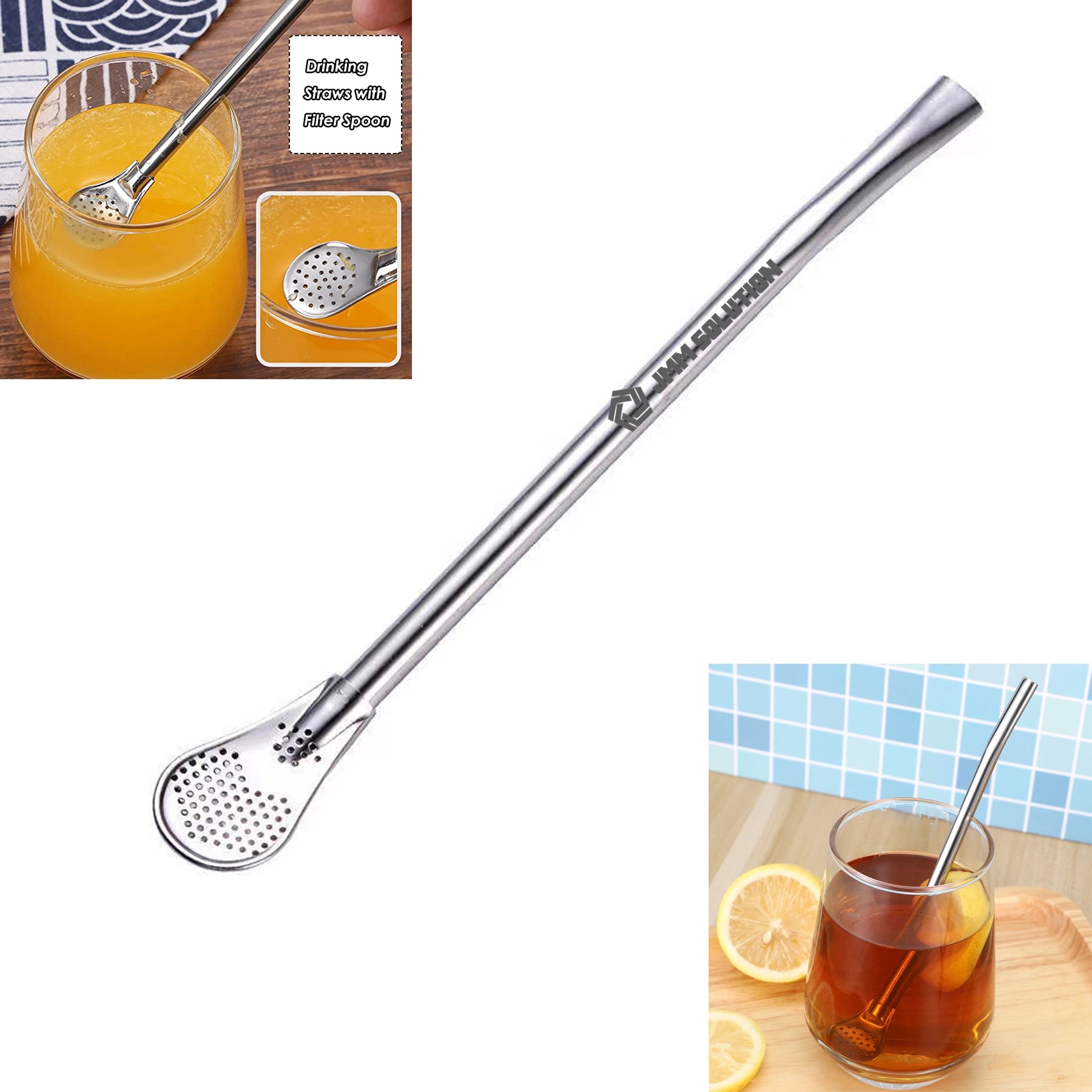 Stainless Steel Drinking Straws with Filter Spoon 1