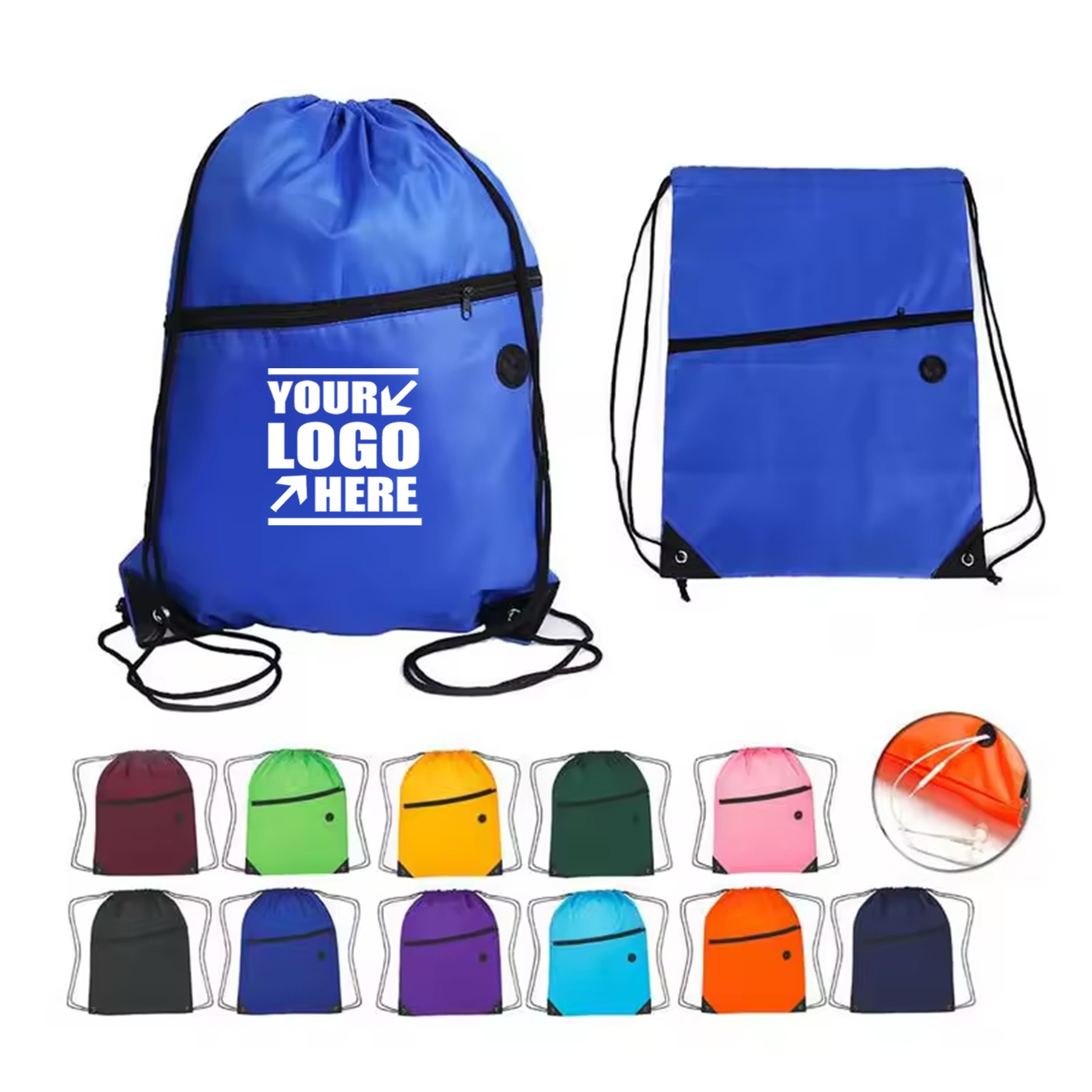 Zipper Pocket Drawstring Bag Packs