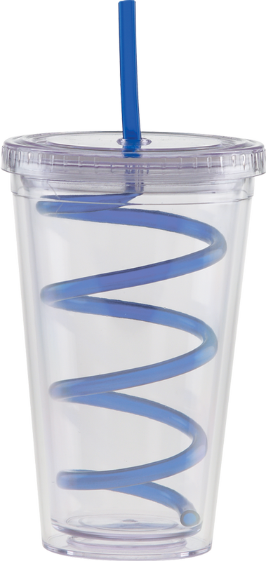 Carnival Cups-Color Curly Straw, Clear Lid 32