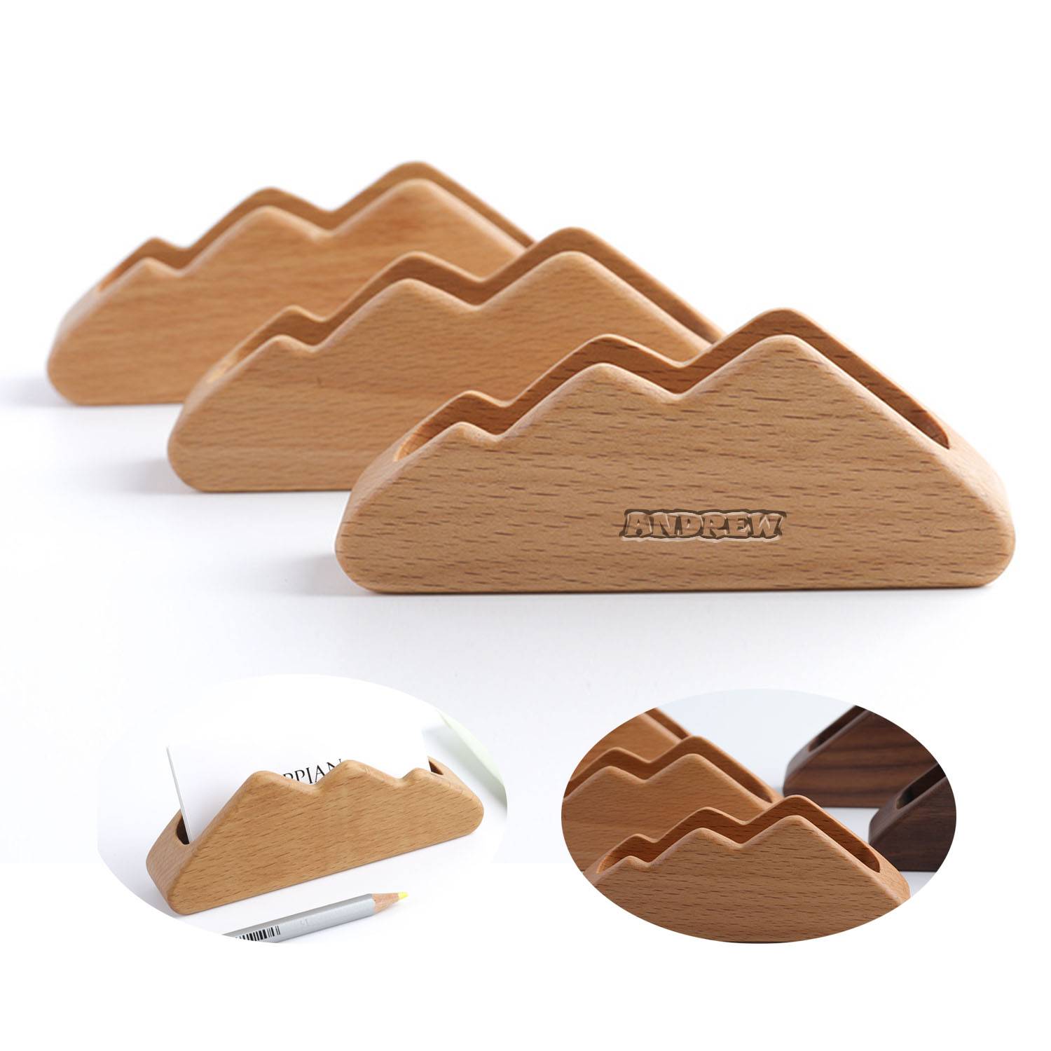 Wooden Business Card Stand Desktop 2