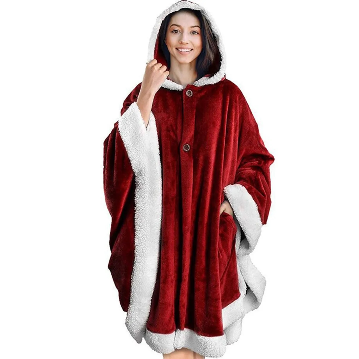 Poncho Hooded Cape Blanket Shawl Cozy Warm Sherpa Fleece 1
