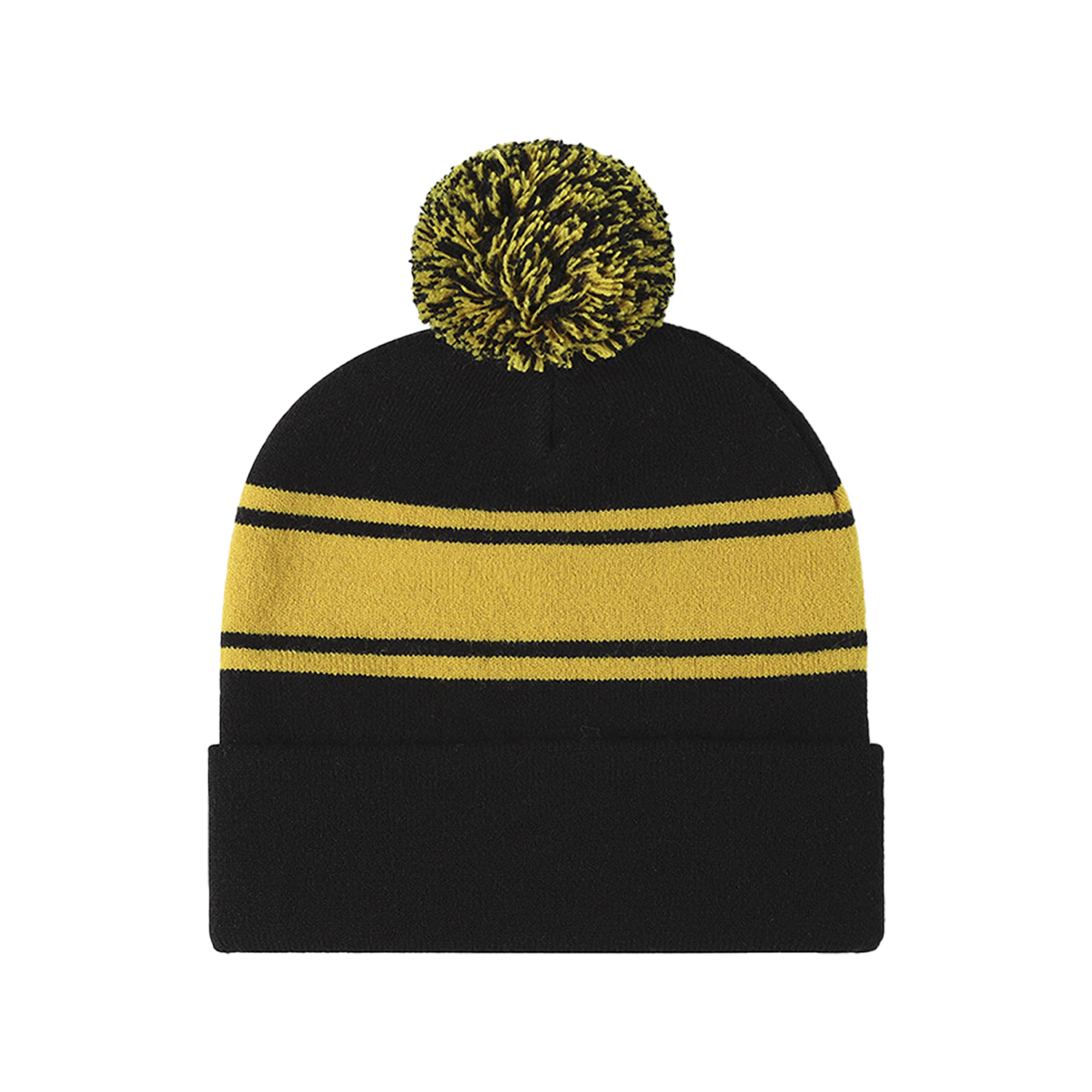 Two-Tone Knit Pom Beanie With Cuff-Embroidered 4