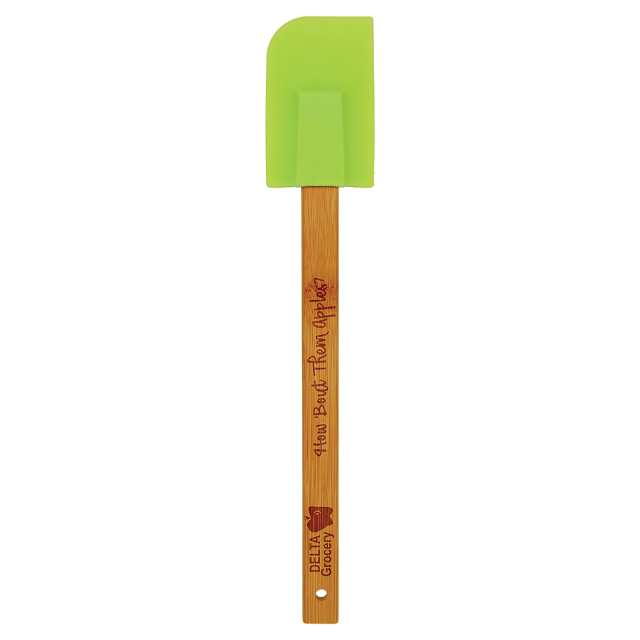 11 3/4" Green Silicone Spatula with Bamboo Handle 2