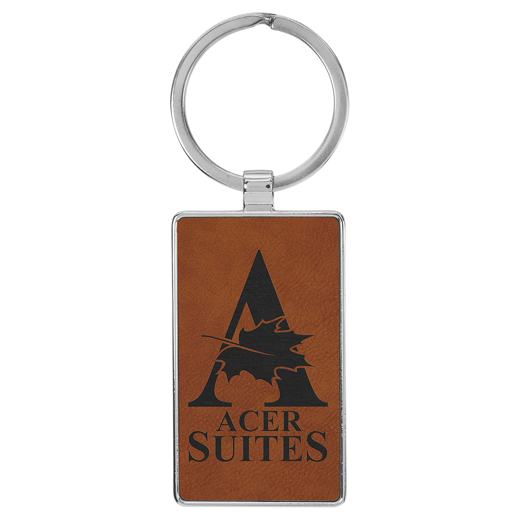 2 3/4" x 1 1/4" Leatherette/Metal Rawhide Rectangle Keychain 2