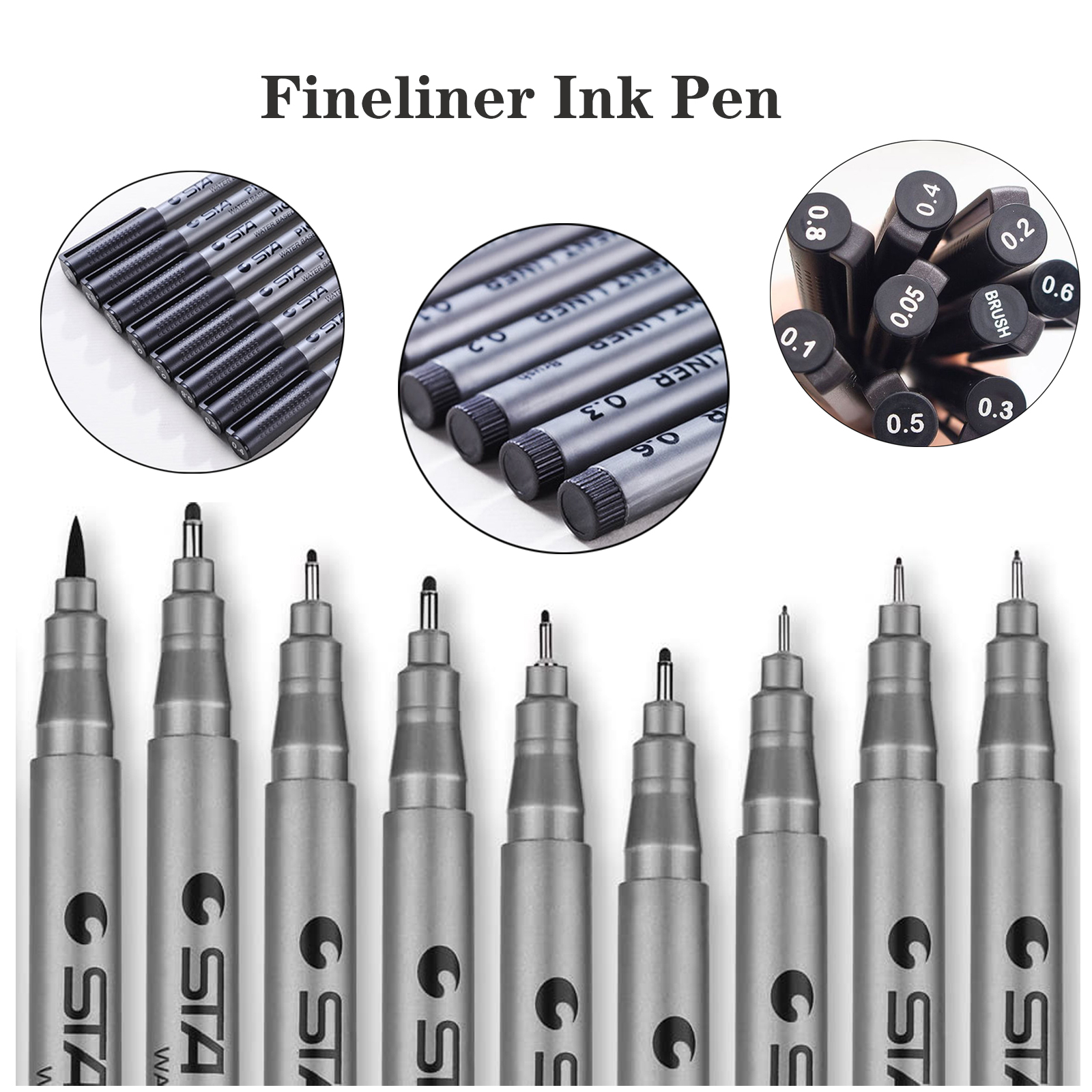 9 Pieces Precision Black Micro Pen Fineliner Ink Pen Ten Piece Set 2